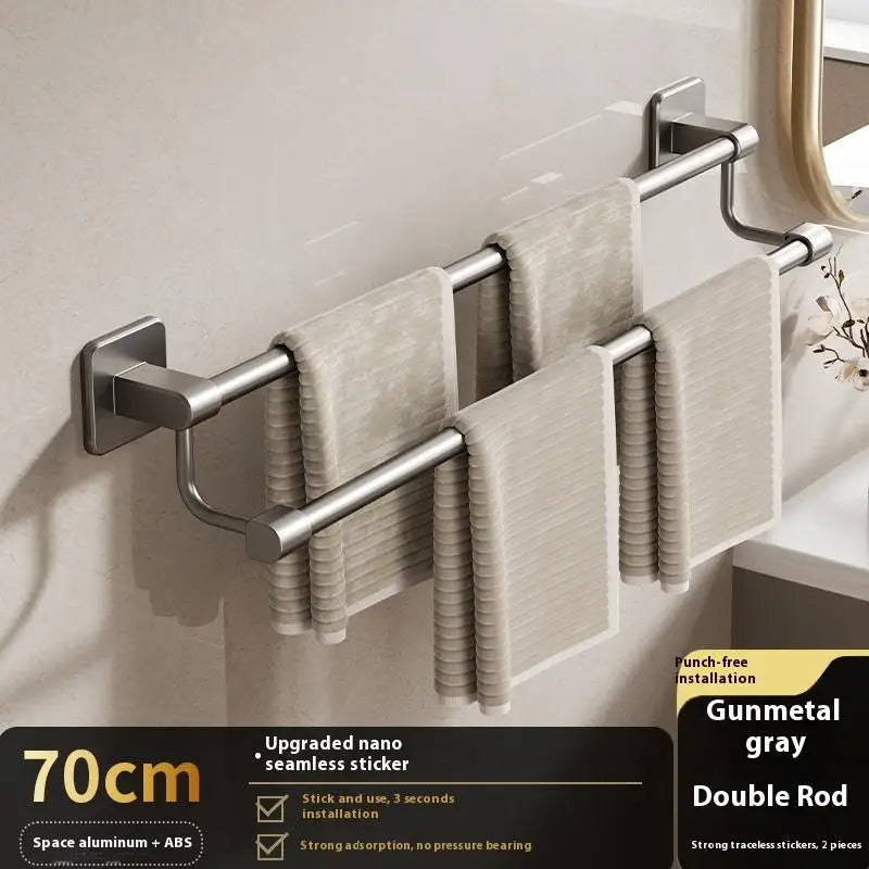 porte serviettes mural argenté moderne adhésif lisse salle bain organisation étagère murale multifonction serviettes
