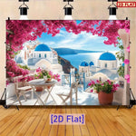 papier peint mural paysage santorini dômes bleus fleurs roses classique blanc gris grande taille