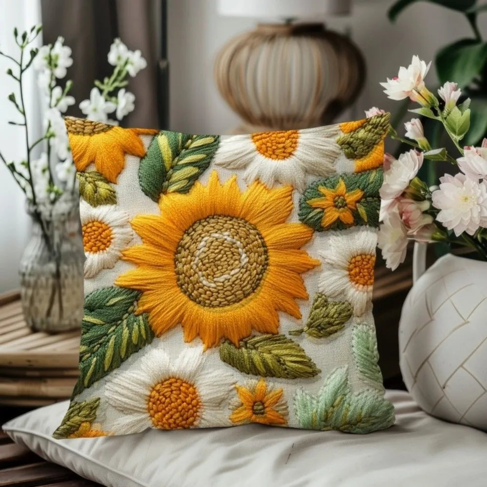 taies d'oreiller fleurs jaunes blanches texture 3d moelleuses polyester opaques decoratif coussin chambre coucher