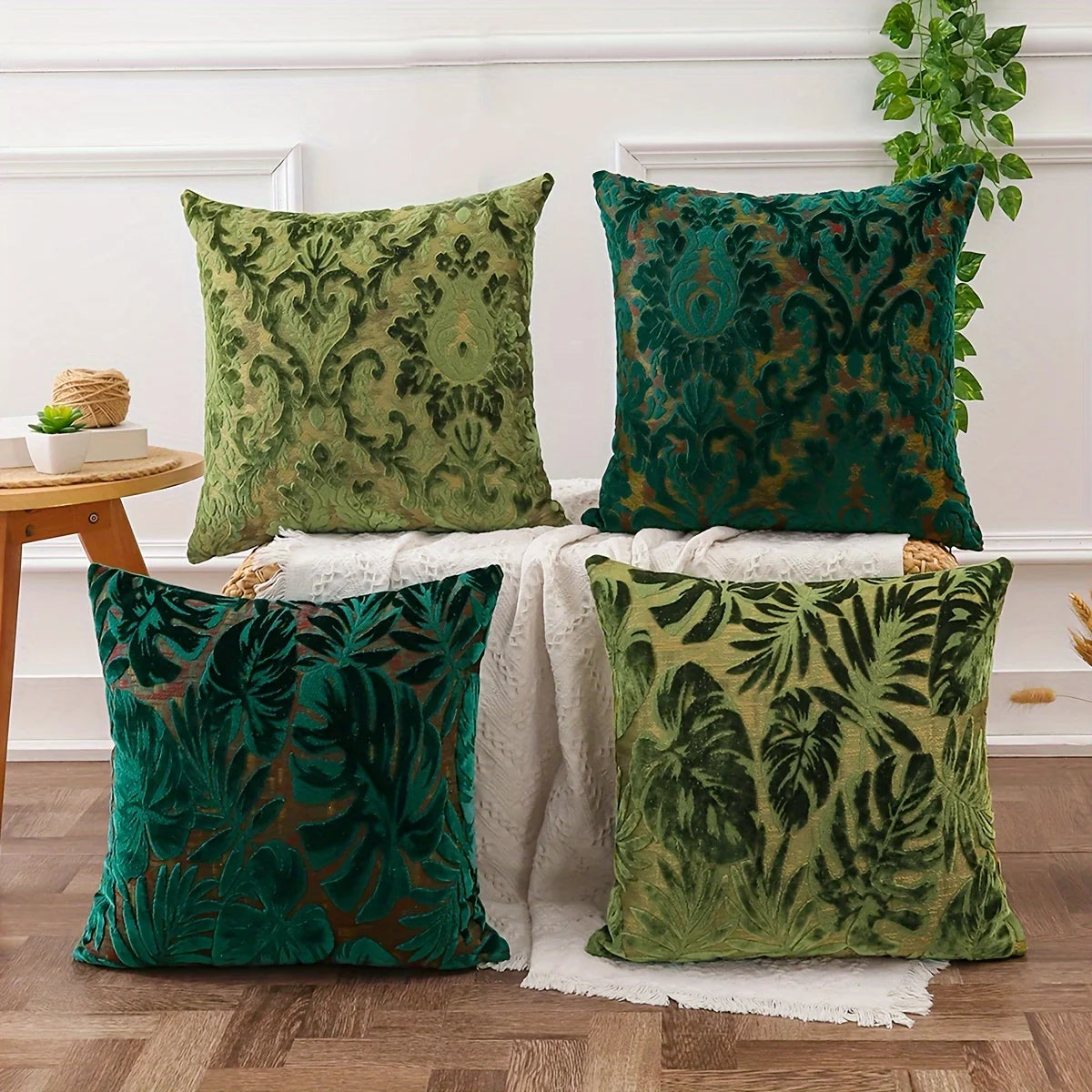 coussins carrés vert foncé motif feuilles tropicales décoratifs modernes maison voiture 100 polyester