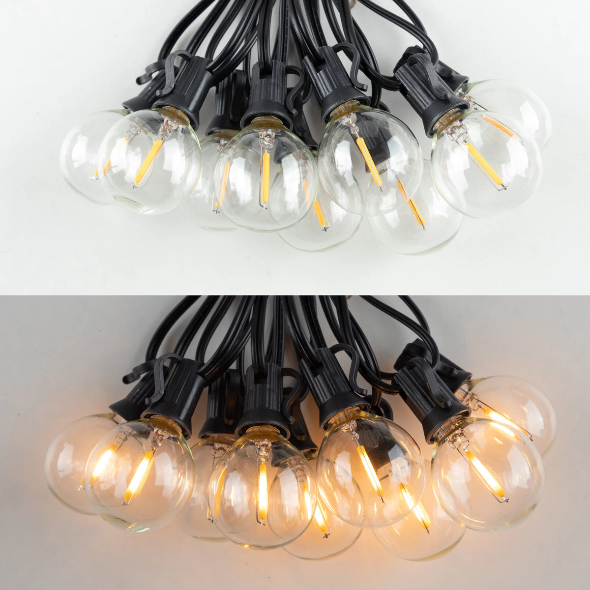 guirlande lumineuse solaire extérieure 24V LED filament ambre transparent moderne vintage clips noirs