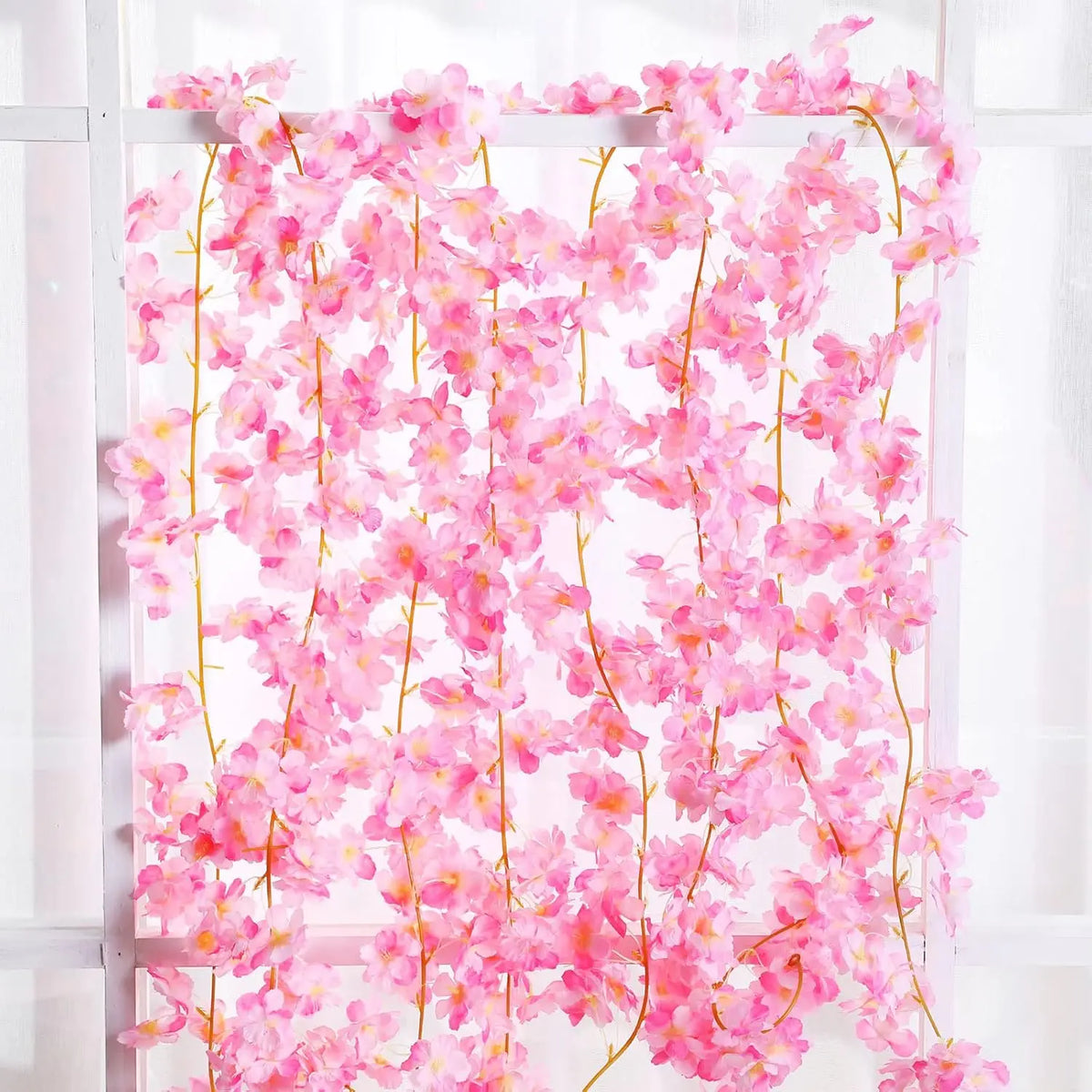 guirlande fleurs artificielles rose clair modernes intérieur mariage anniversaire baby shower clips fixations 180cm