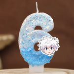 bougies chiffres hunter hunter paillettes bleu clair blanc décoratives anniversaire enfant anime