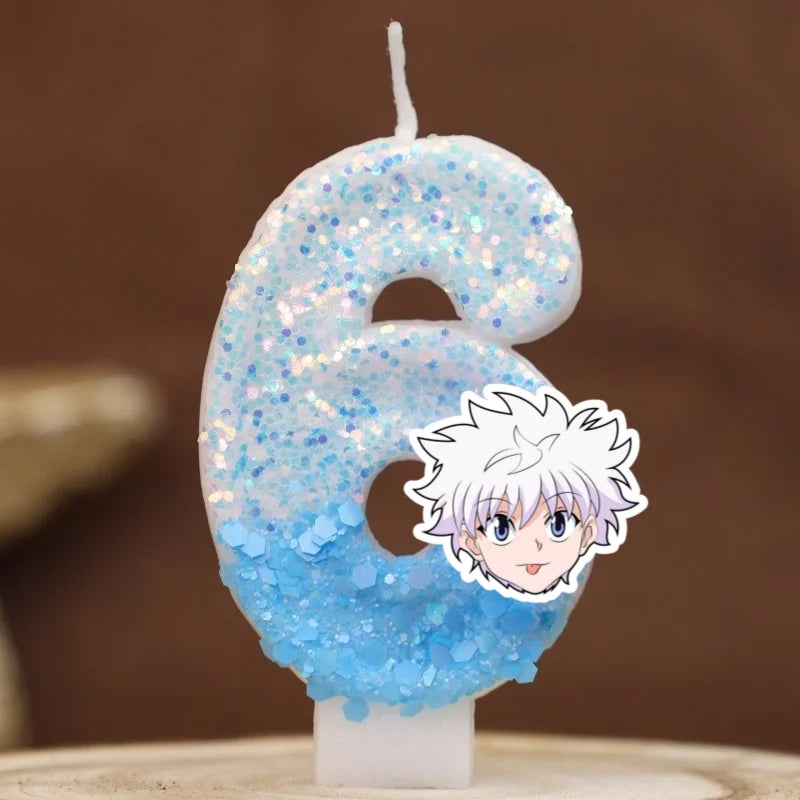 bougies chiffres hunter hunter paillettes bleu clair blanc décoratives anniversaire enfant anime