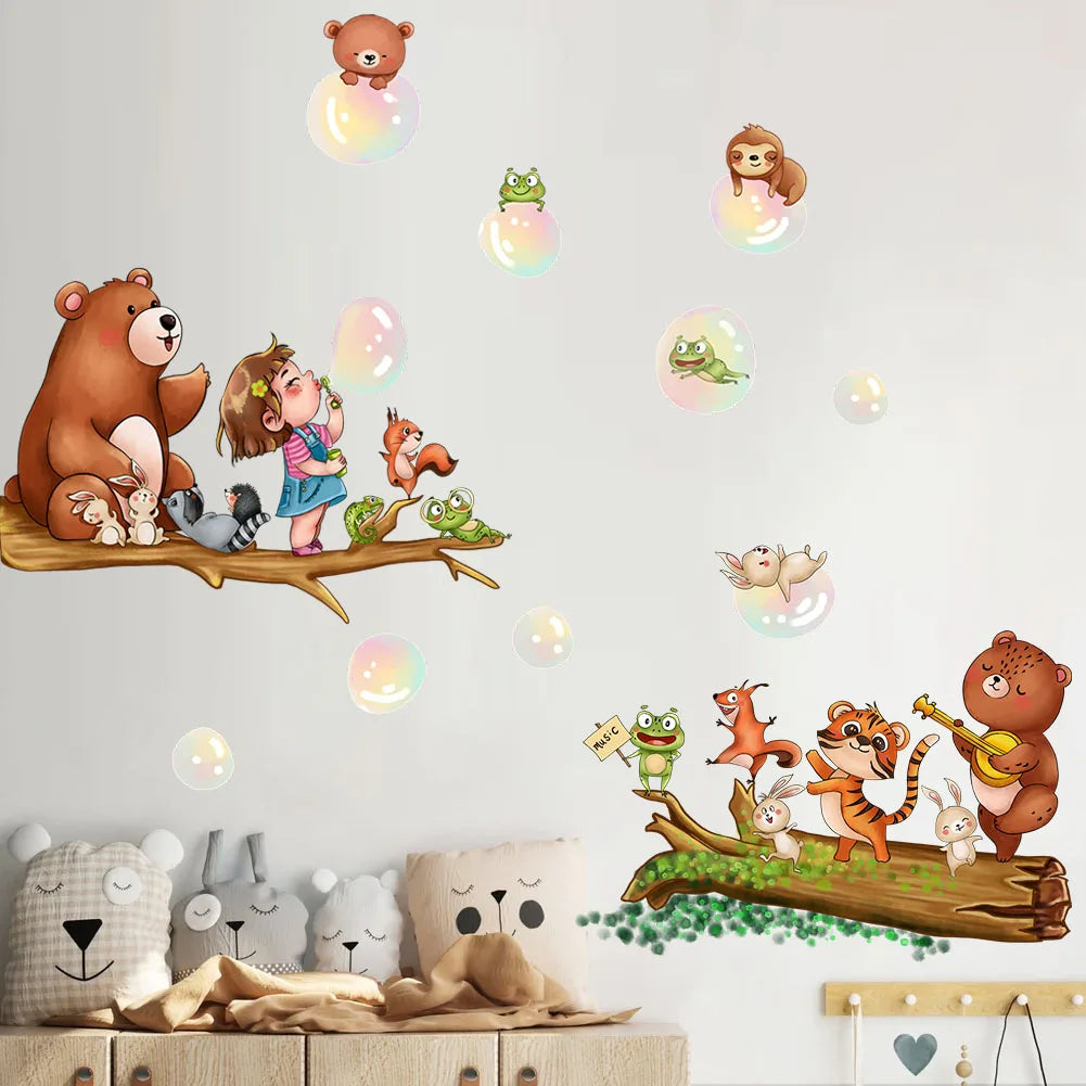 stickers muraux multicolores dessins animés cartoon adhésifs personnages boissons bulles colorées deco maison salon