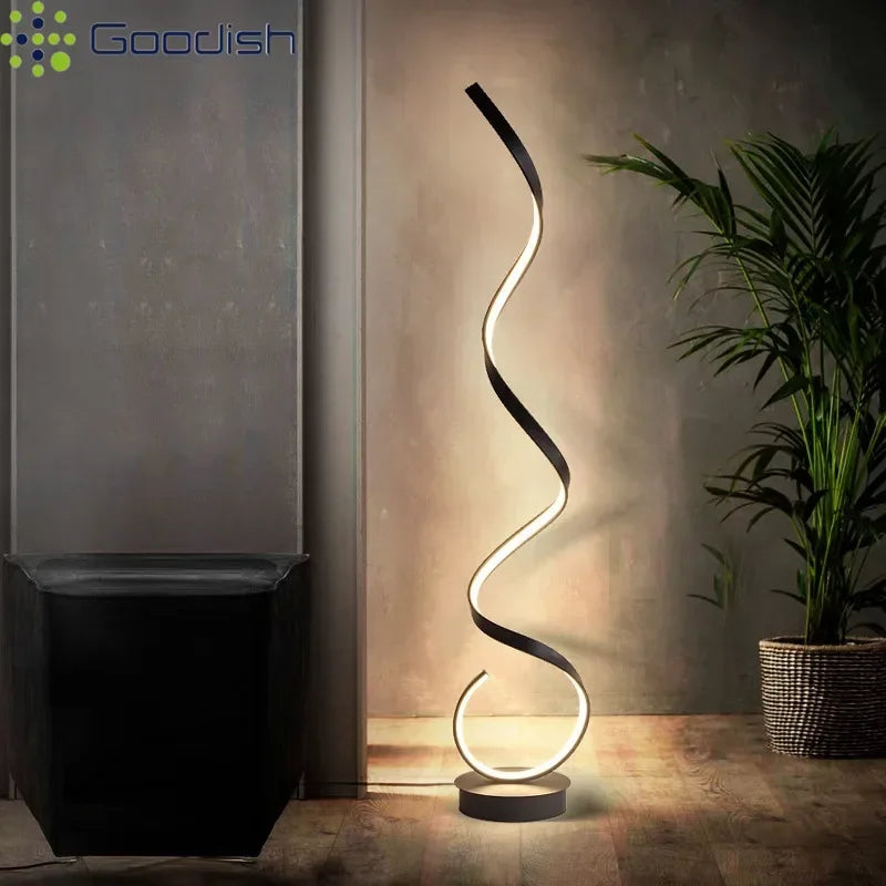 lampe sol led moderne spirale blanc noir contemporaine télécommande aluminium