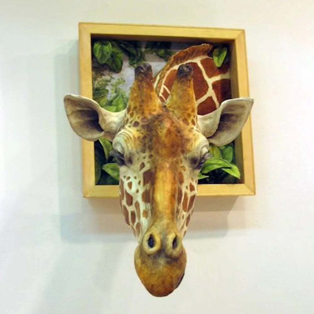 décoration murale tête girafe réaliste animaux compagnie maison artifice plastiqueOpaque motifs peau feuilles vertes