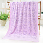 serviette bain polyester rapide motif lapins mignons couleurs violet rose vert bleu doux moderne
