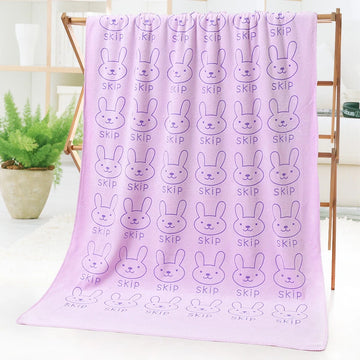 serviette bain polyester rapide motif lapins mignons couleurs violet rose vert bleu doux moderne
