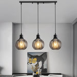 Suspension lumineuse industrielle moderne métal noir blanc abat jour rond grillagé