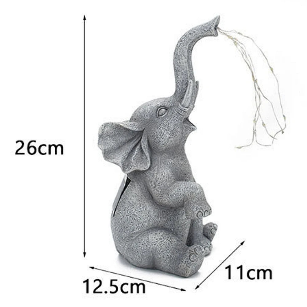statue éléphant solaire guirlande led jardin extérieur décoration animaux gris pierre zenextérieur