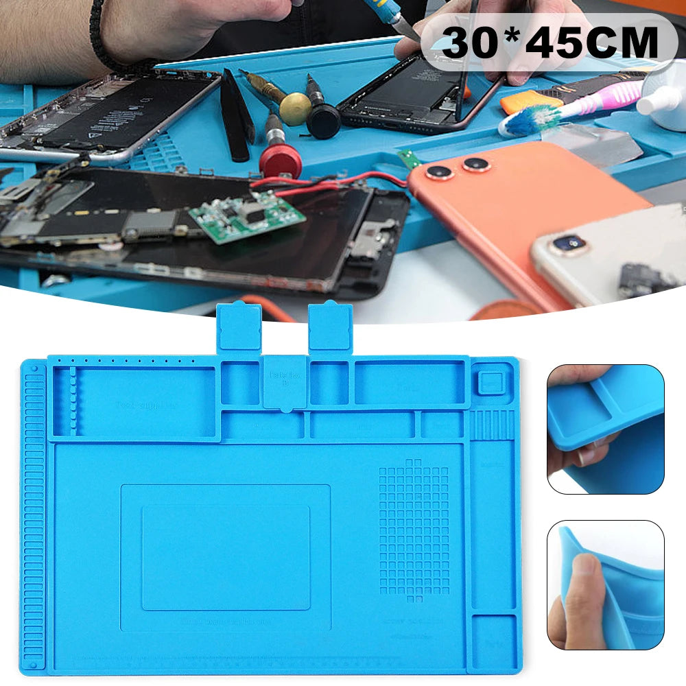 tapis réparation électronique bleu 300x450mm compartiments outils professionnels
