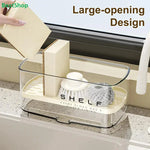 rangement évier transparent moderne éponge savon nettoyage étagère drainante minimaliste