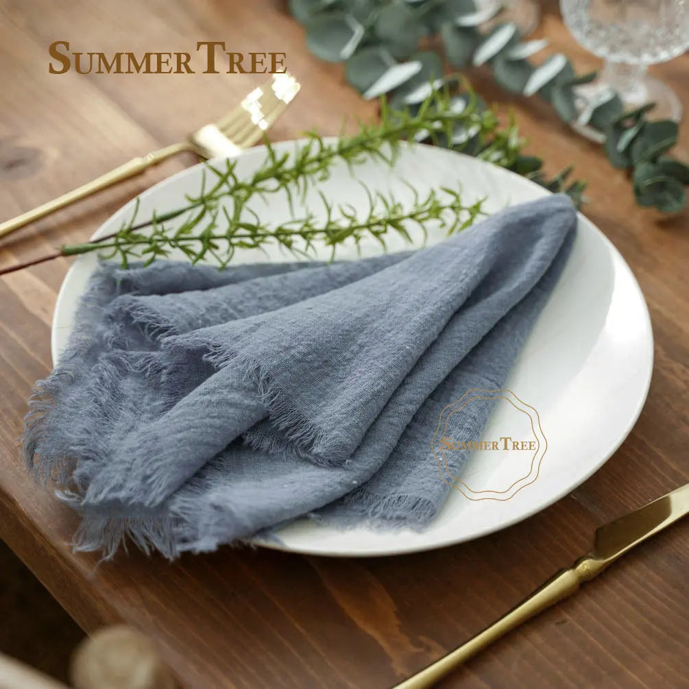 serviette coton beige rose blanc tissage fin bordures frangées rustique naturel