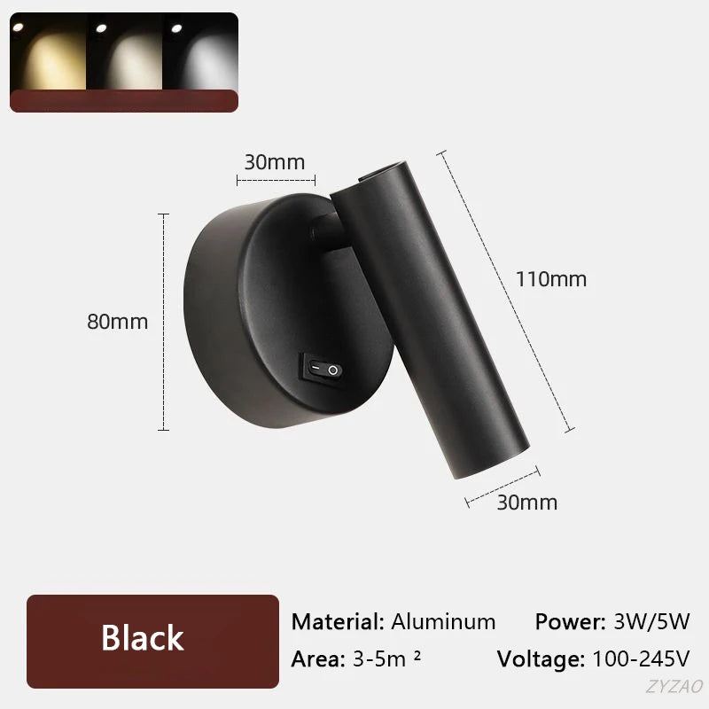 Lampe lecture rotative moderne argent blanc bronze noir texture métallique fixée mur éclairage intérieur