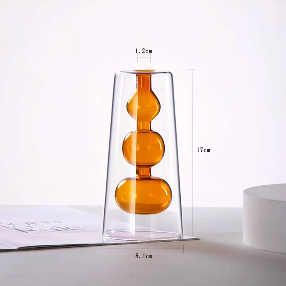 vase verre transparent billes sphériques minimaliste couleur gris bleu vert orange rose