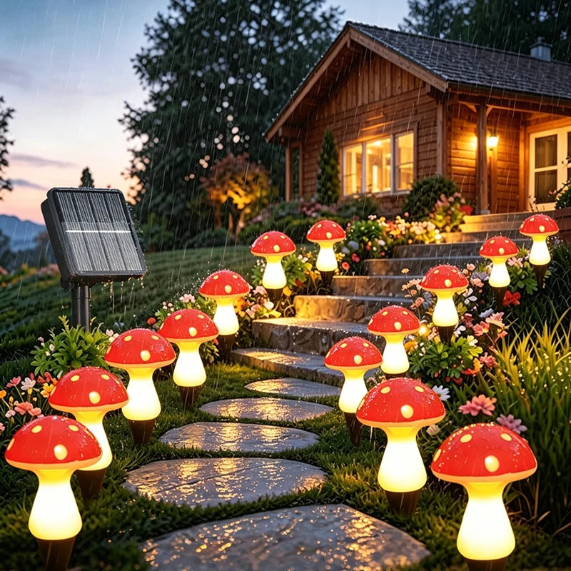 lampe solaire champignon rouge blanc moderne modes LED facile jardin extérieur nocturne festive