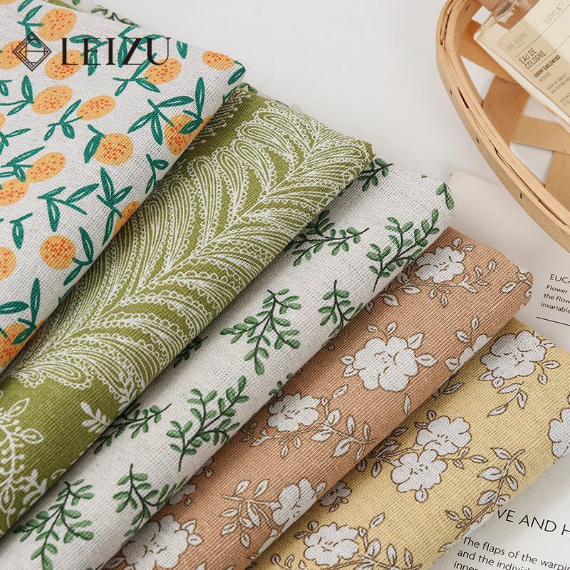 tissu coton lin floral orange feuilles blancs vintage naturel 180x150cm 45x150cm 90x150cm résistance abrasion