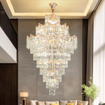 lustre cristal moderne salon doré transparent élégant haute led semi encastrée