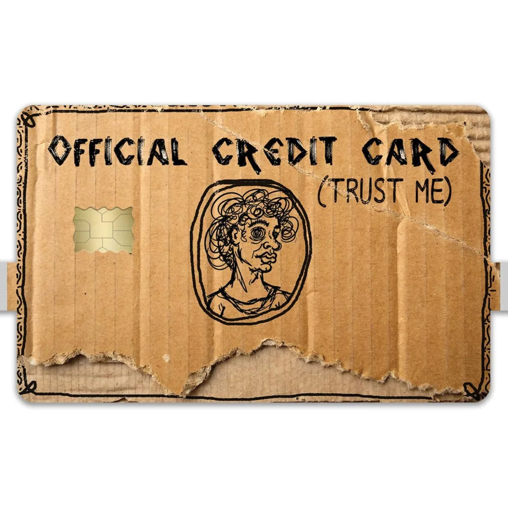 autocollants carte credit marron illustration humoristique bordure déchirée clips latéraux