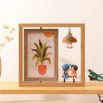 cadre photo double face bois marron rustique suspendu élément décoratif petite lampe cœur bois