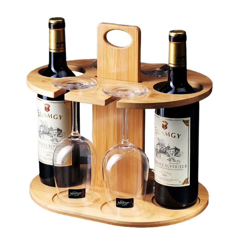 rangement vin verres bois moderne six coupes bouteilles bar suspension transparent minimaliste