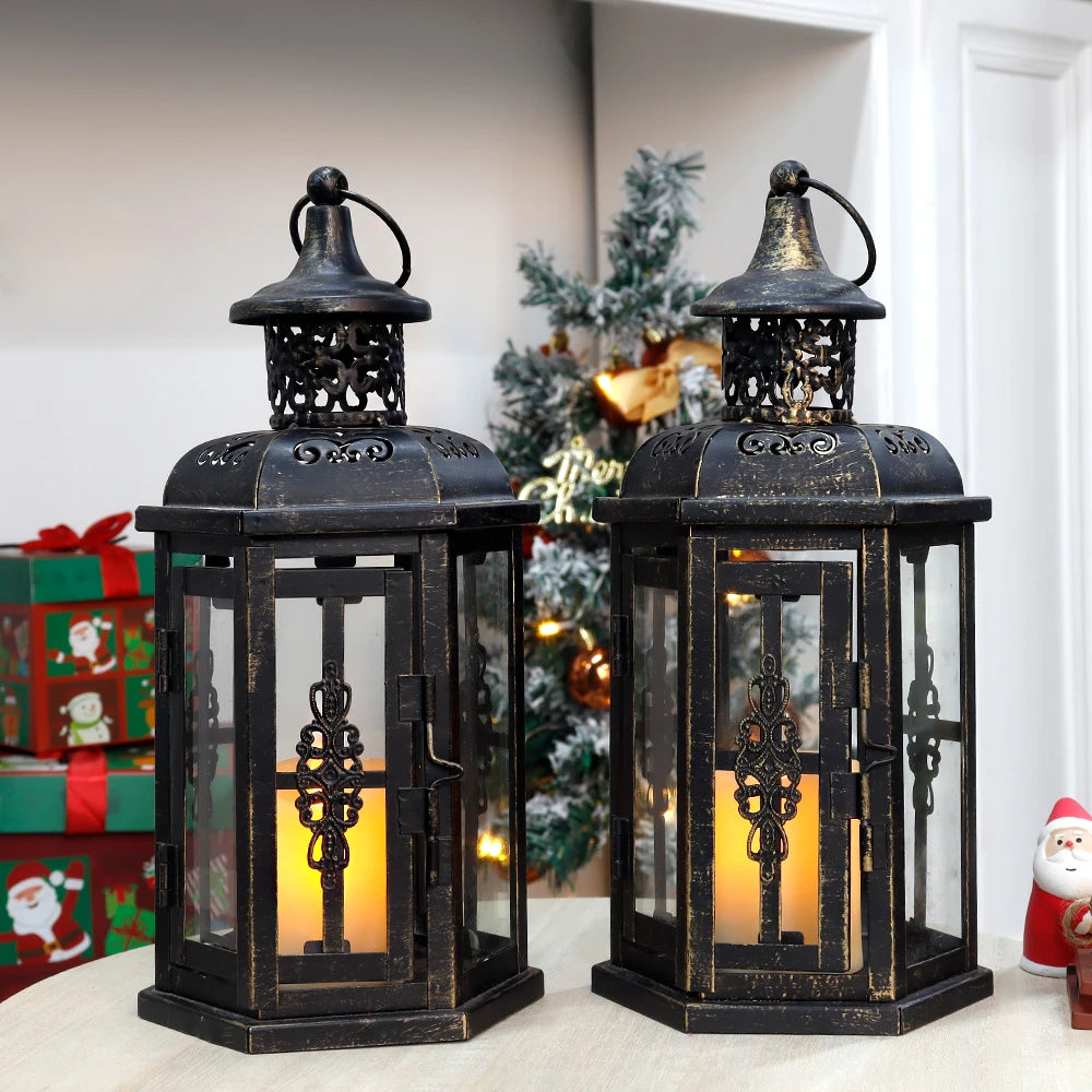 lanterne vintage métal fer cage oiseaux bougie verre transparent anneaux suspension décoration intérieur extérieur