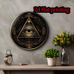 plaque murale art déco oeil tout voyant noir doré triangle floral 20cm 20cm