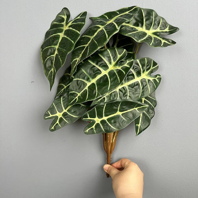 plantes artificielles decoration maison feuilles vert brun rouge veines blanches moderneintérieurDecorationFeuillesPlastique5pieces