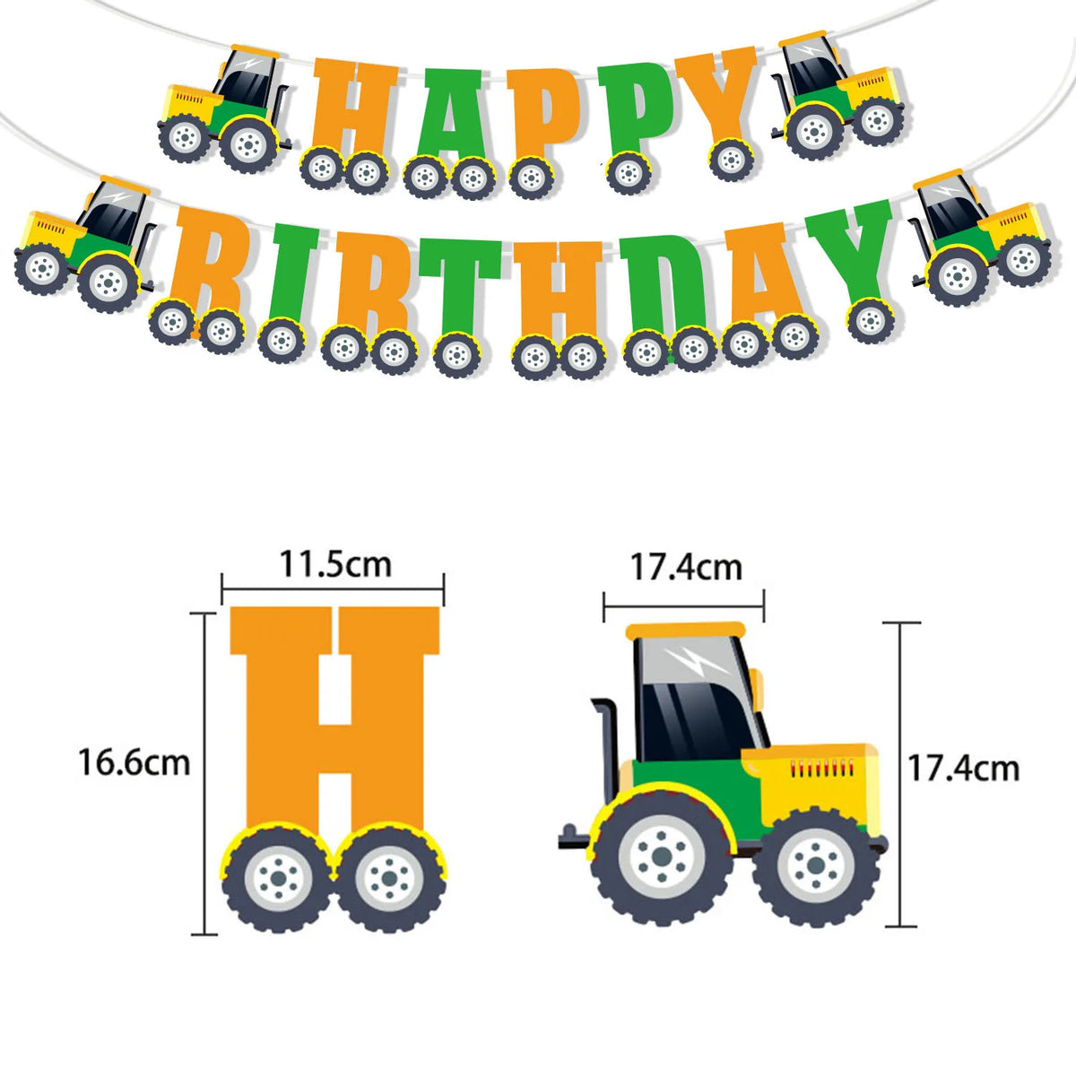 décoration fête anniversaire tracteur camion grues happy birthday spirales bannières cupcake toppers cartoony