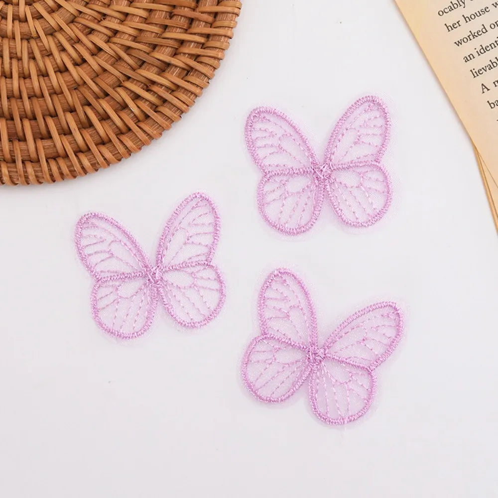 appliques papillon dentelle brodée transparentes couleurs variées polyester 4.5cm 4.0cm DIY trims patches oniriques