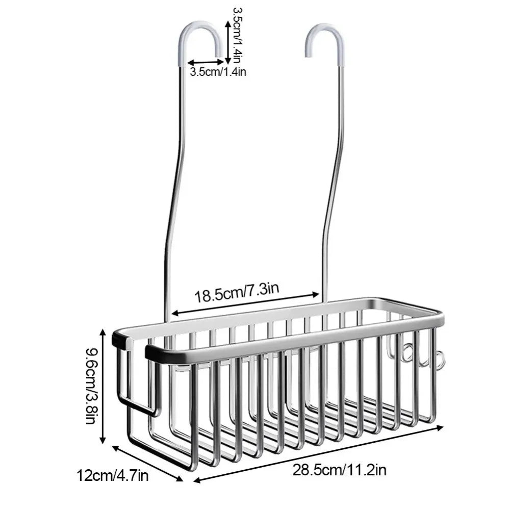 organisateur salle bain suspendu barres métalliques argenté noir moderne minimaliste porte shampoing savon