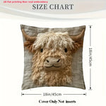 coussin imprimé 3d vache highlands moderne beige marron clair tissu polyester peacheskin décoration maison