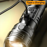 lampe torche rechargeable led noire intense camping 500m éclairage texturée rainures modernisée robuste