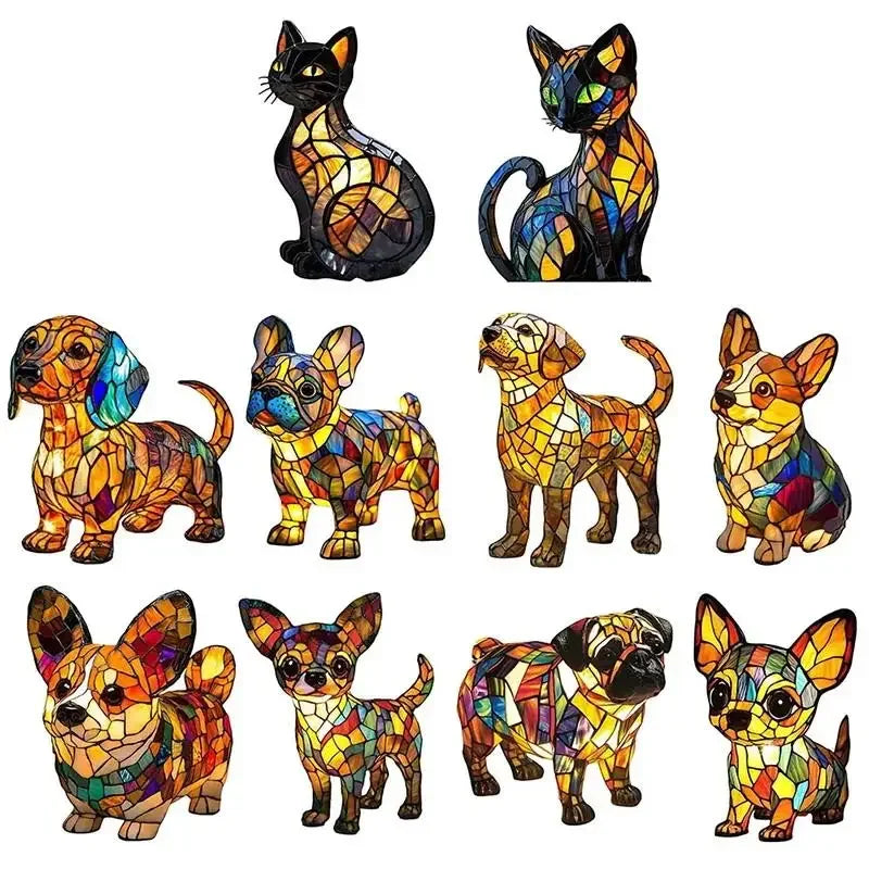 lampe posée chien multicolore mosaïque art deco résine opaque chambre salon