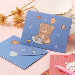 cartes postales anniversaire ours lapin dessins animés bleu rose violet mignon cartoon