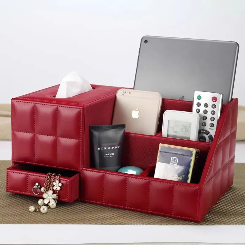 boîte rangement multifonctionnelle cuir moderne réutilisable télécommande tablette smartphone bijoux parfum montre