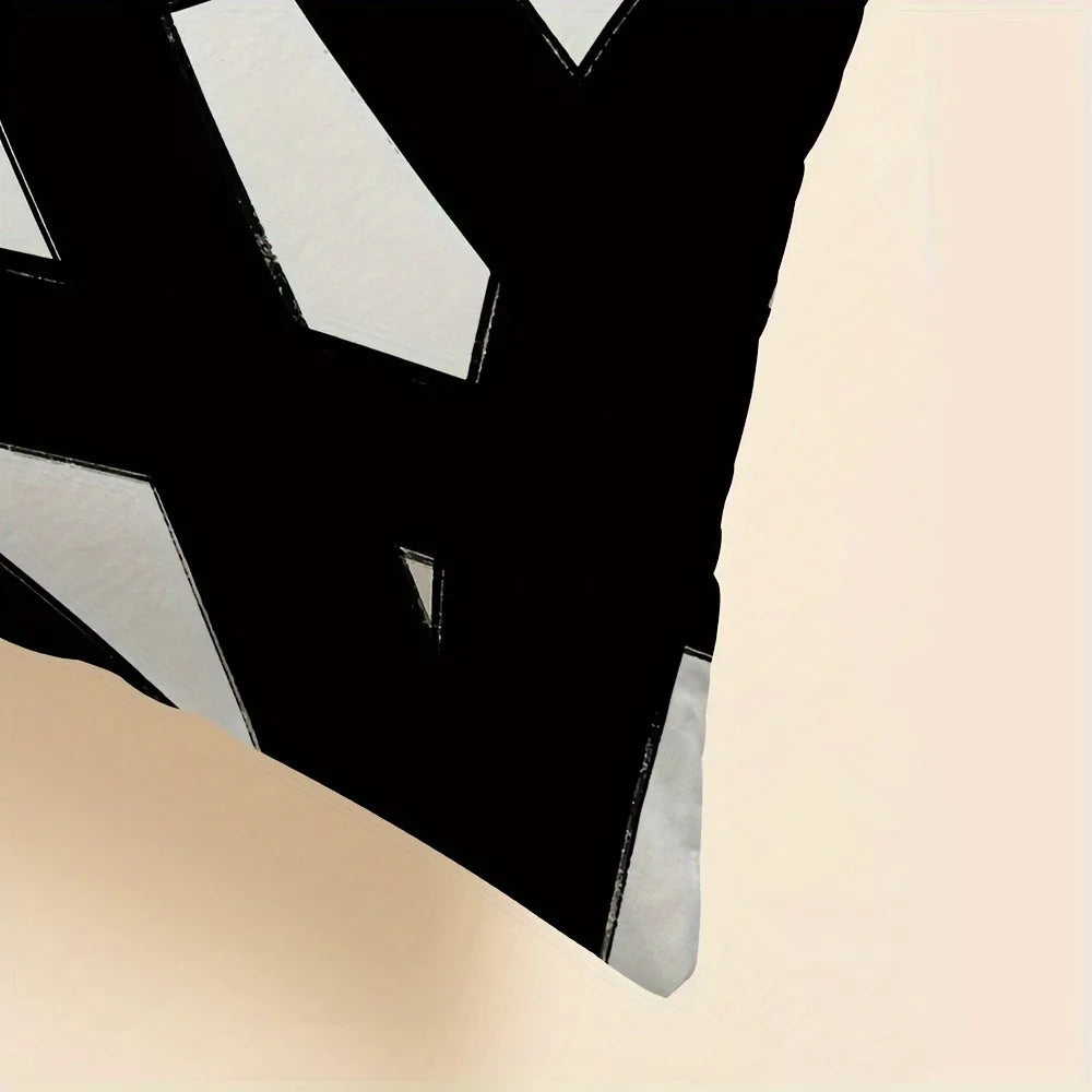 taies d'oreiller imprimées motif abstrait noir blanc contemporaines 45x45cm opaques maison hospitalière