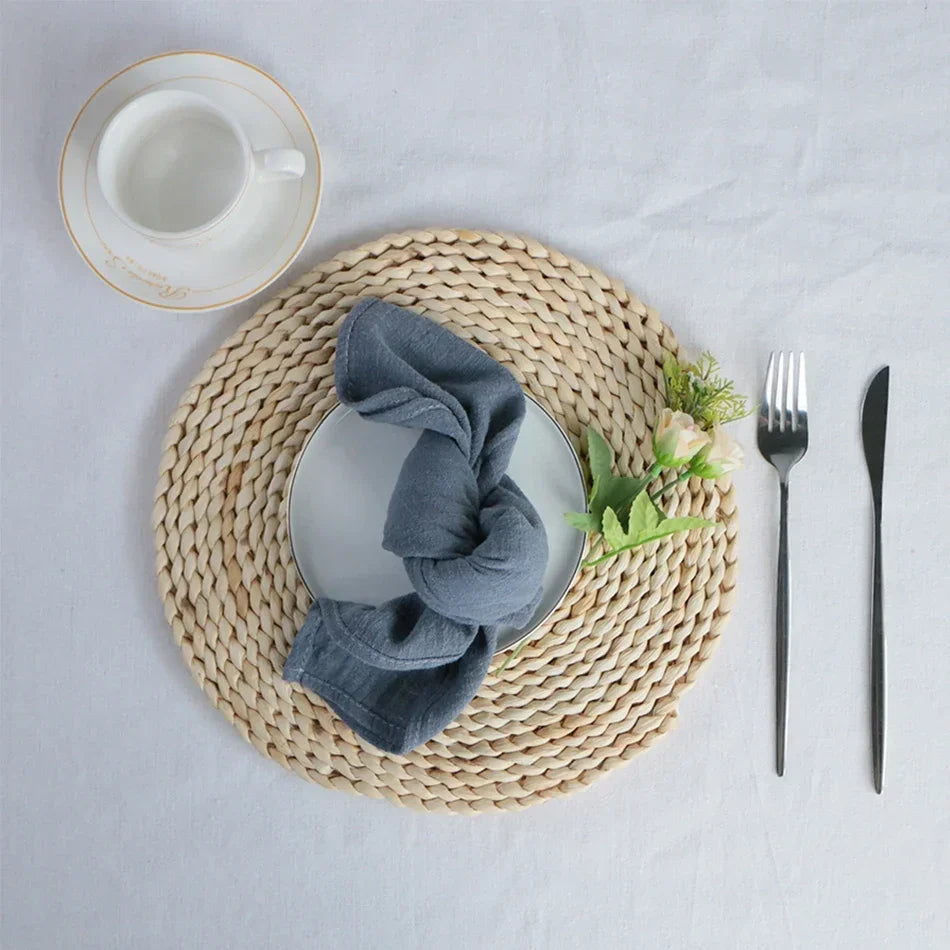 serviettes table réutilisables coton 40x40cm beige gris texture moderne rustique adhésif