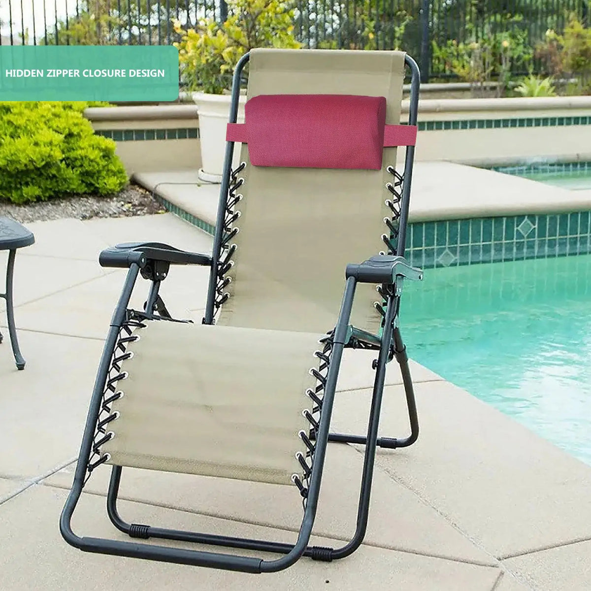 chaise longue moderne coussin tête ceinture maintien support verre confortable toile polyester tissée