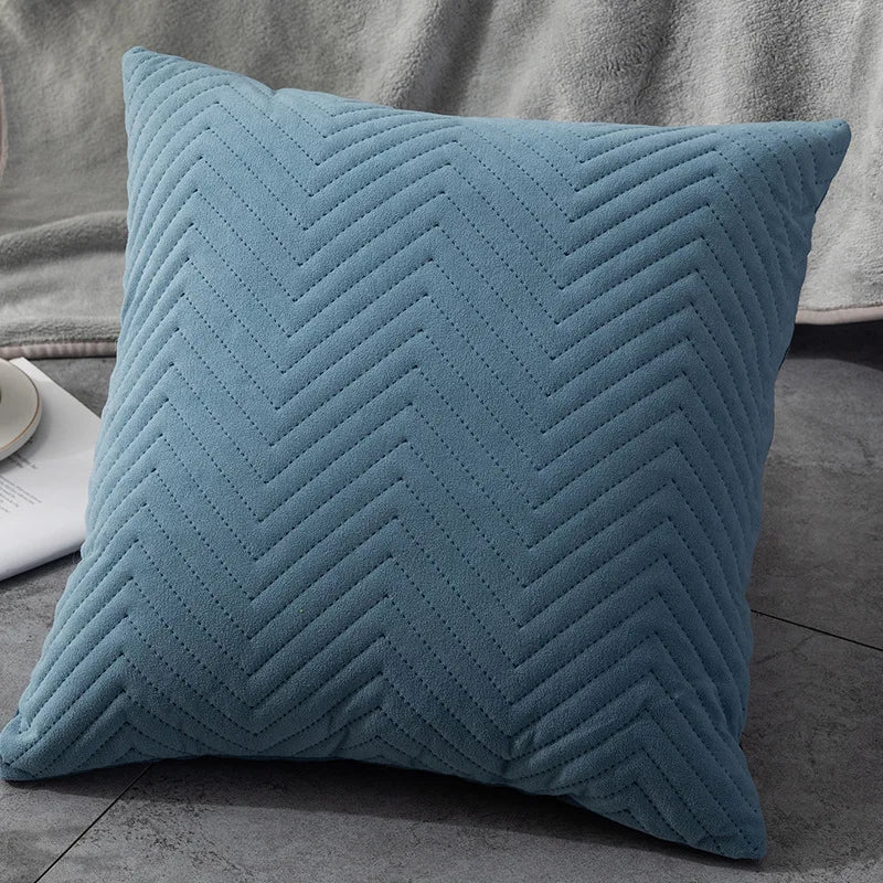 coussins carrés modernes motif zigzag bleu gris vert orange décoration lit voiture