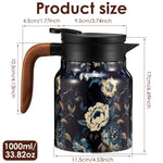 théière thermique acier inoxydable fleurs vintage poignée bois tasse assiette plateau