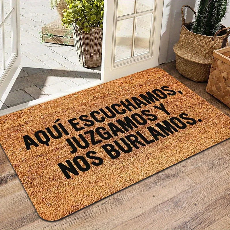 tapis d'entrée moderne bienvenidos marron clair lettres noires motif floral extérieur durable polyester