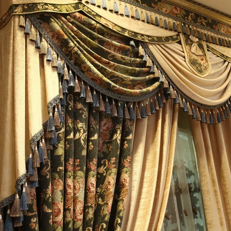 rideaux floral vert foncé motifs végétaux broderies semi transparents baroque