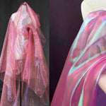 tissu organza holographique rose violet bleu clair vert clair moderne semi transparent polyester