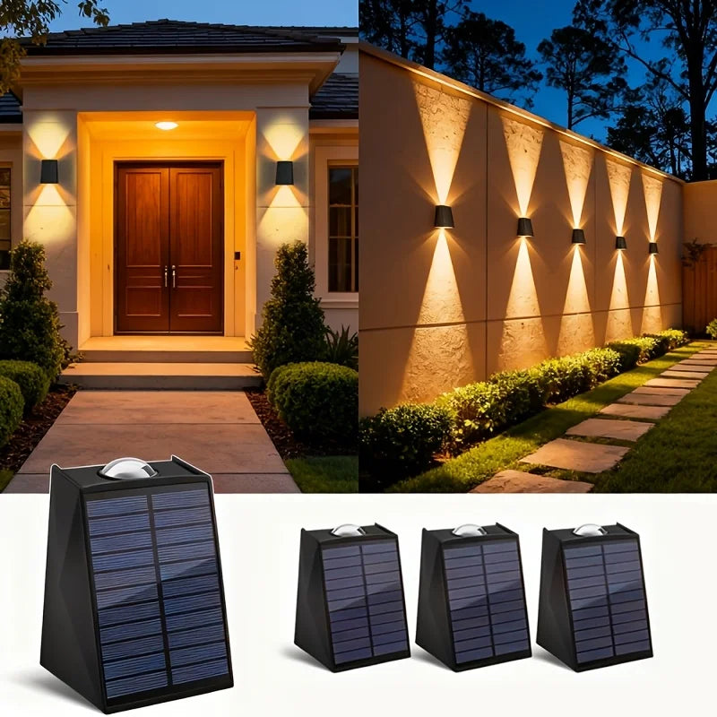 lampes solaires murales led modernes ip65 étanches noires panneaux solaires texturés