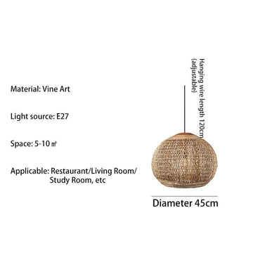 suspension rotin tissé rustique lumière naturelle salon chambre salle manger vintage bohème