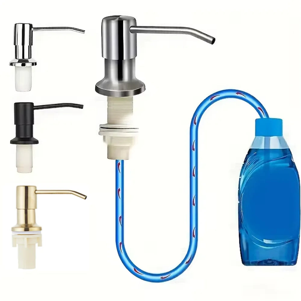 distributeur savon liquide argenté noir doré moderne minimaliste fixation tête pompe tube extension bouchon