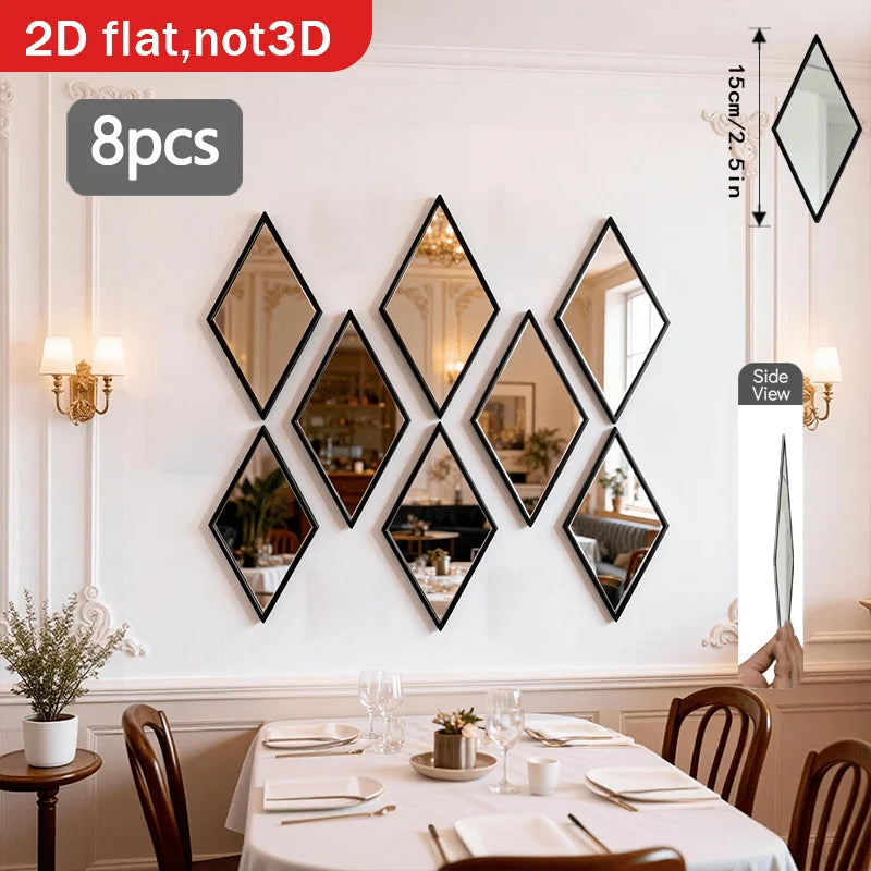 miroirs noirs géométriques modernes forme diamant adhésifs salle bain chambre salon