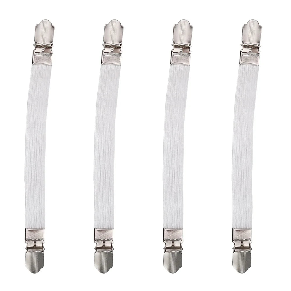 attaches drap housse clips métalliques noir blanc côtelé texturé minimaliste organisation domestique chambre